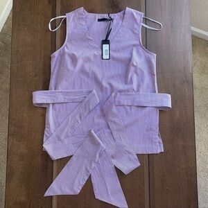 NWT Max Jeans Purple & White Gingham Cotton Blouse Sz. S